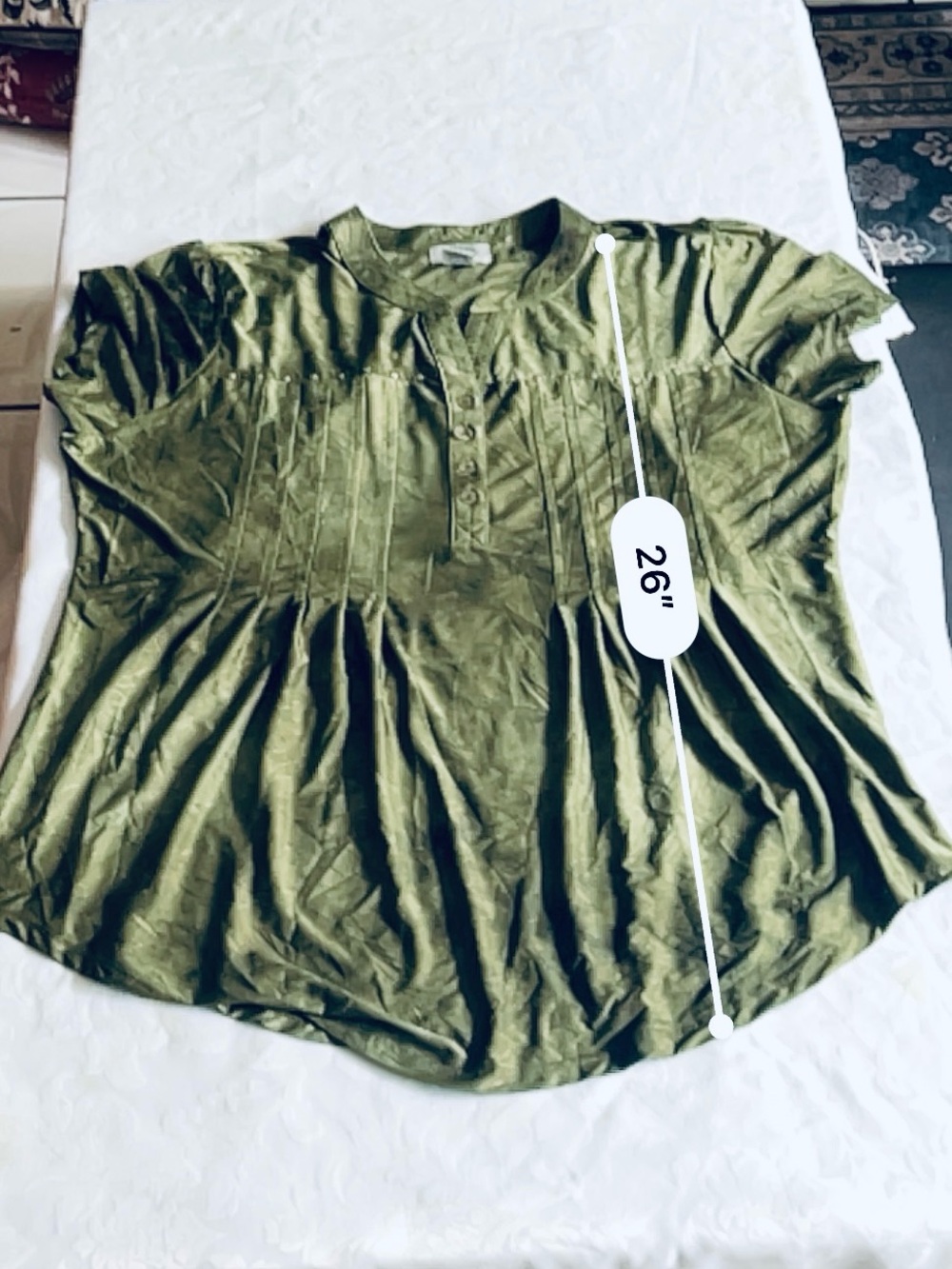 Sienna Grace Soft Pleated Olive Green Women's Top with Stud Detail - Picture 7 of 7